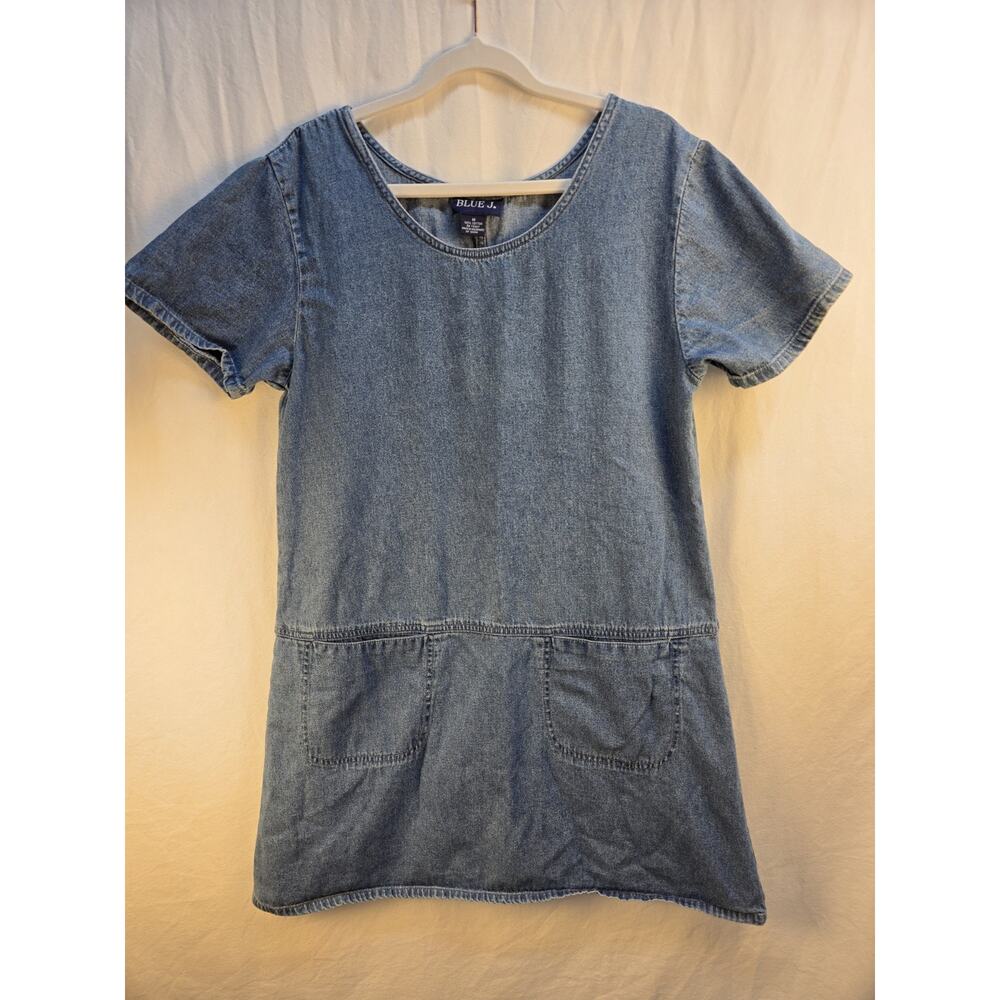 Blue J. Women's Medium Denim Dress 100% Cotton Front Pockets Prairie Minimalist